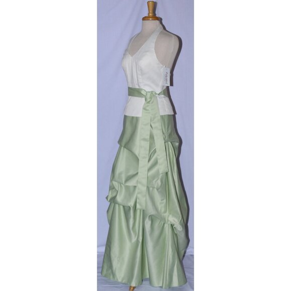 Poly USA #5540 Satin Formal Gown With Pick-up Skirt-Size M-IVORY/GREEN-NWT - Picture 3 of 5